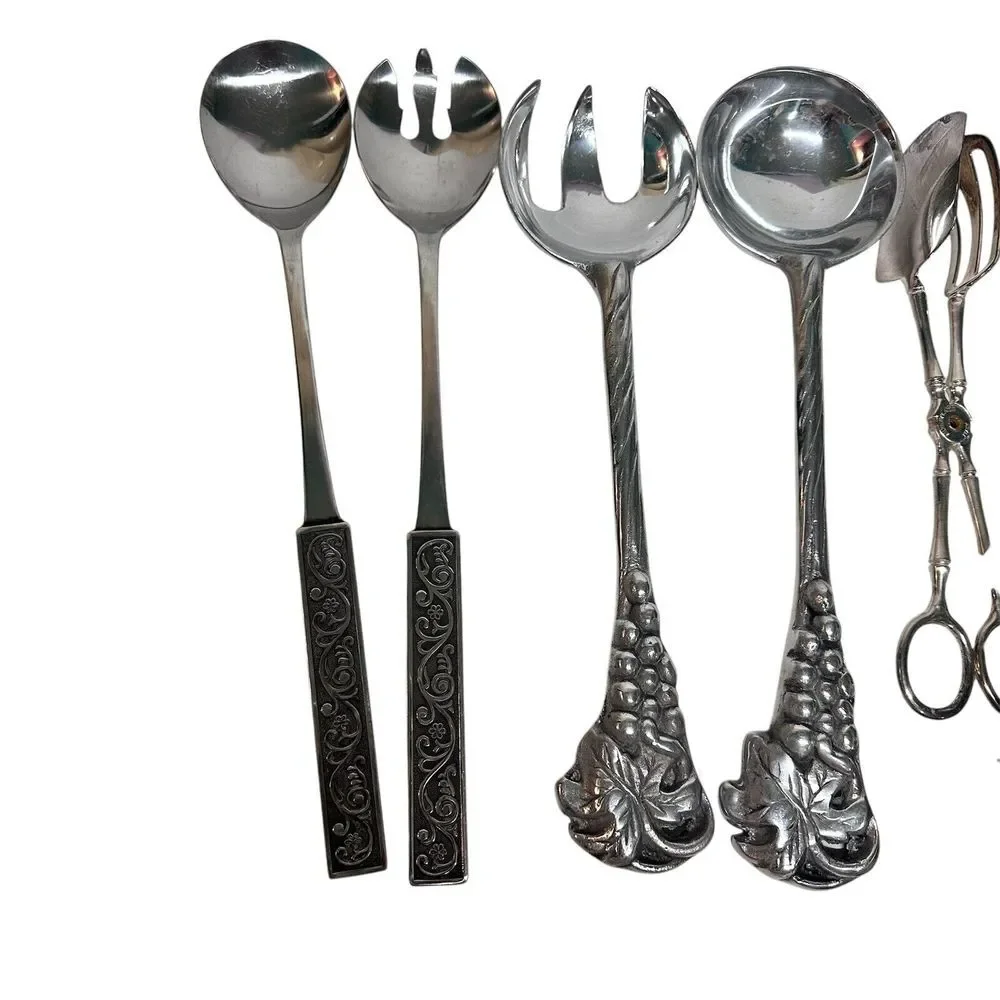 Vintage Silver Plated Italy China Scissor Spoon Fork Salad Server Utensils 11 Pc